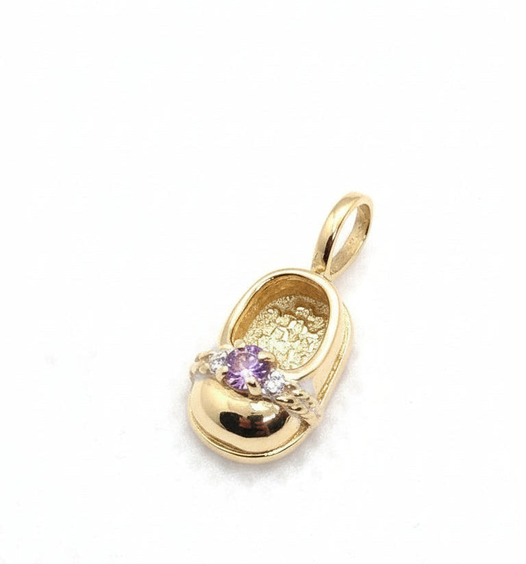 Baby Shoe With Rose Stone 14K Gold Pendant