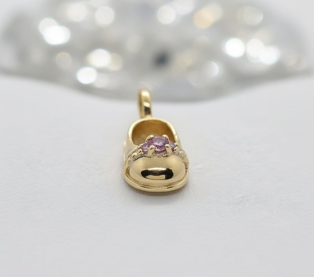 Baby Shoe With Rose Stone 14K Gold Pendant