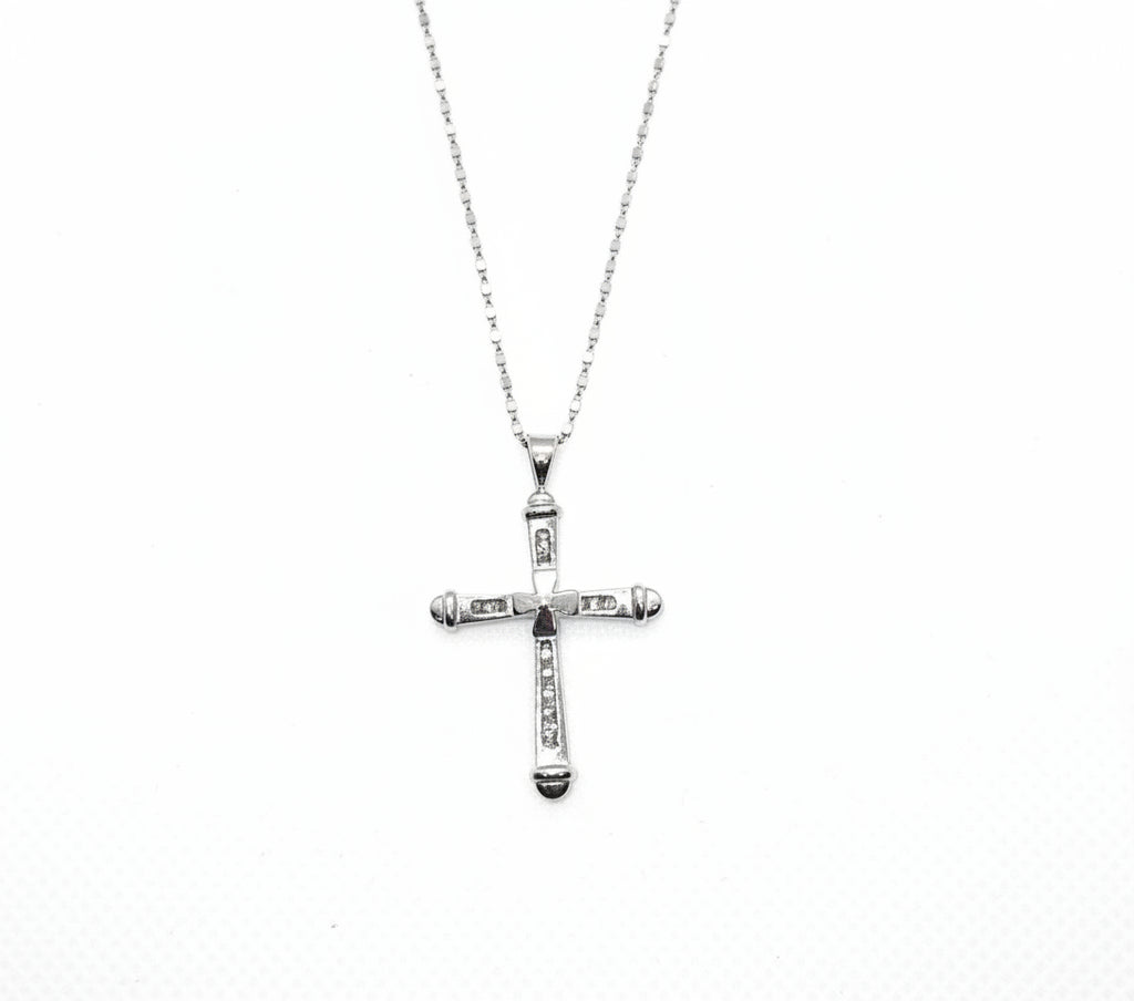 Cross Pendant with Chain 14K White Gold natural diamonds tappered baghette #69