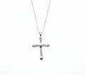 Cross Pendant with Chain 14K White Gold natural diamonds tappered baghette #69