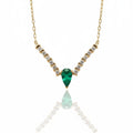 Necklaces 14K Gold V shape 12 natural diamonds approx 60 points 1 pear shape Emerald
