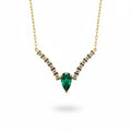 Necklaces 14K Gold V shape 12 natural diamonds approx 60 points 1 pearl shape Emerald #68