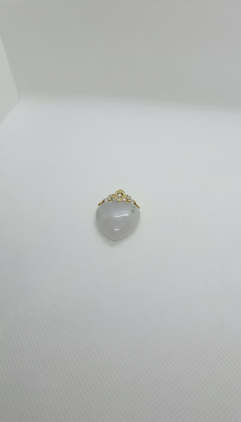 Light Green Heart Jade Diamonds 14K Gold Pendant