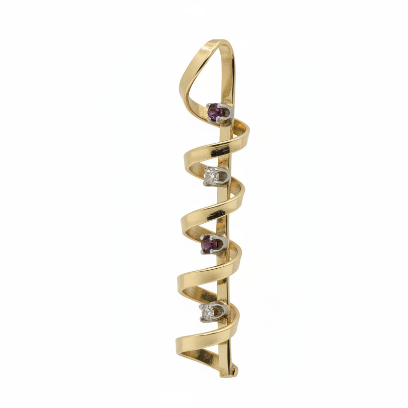 Spiral Diamonds and Rubies 14K Gold Pendant