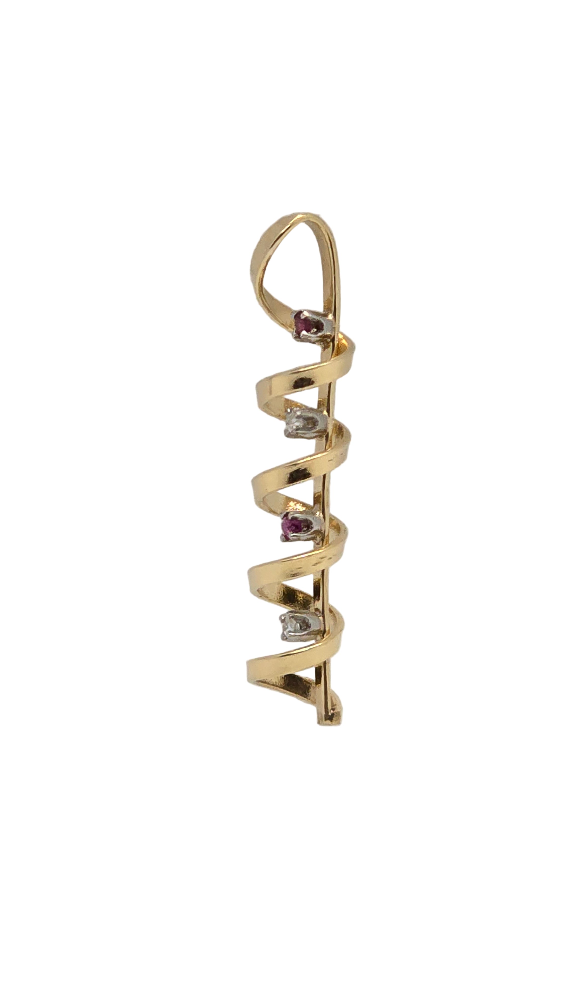 Spiral Diamonds and Rubies 14K Gold Pendant