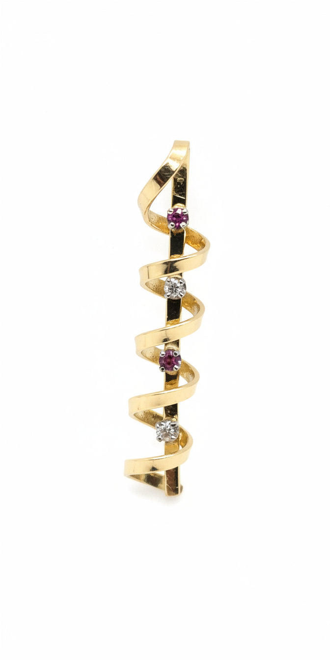 Spiral Diamonds and Rubies 14K Gold Pendant