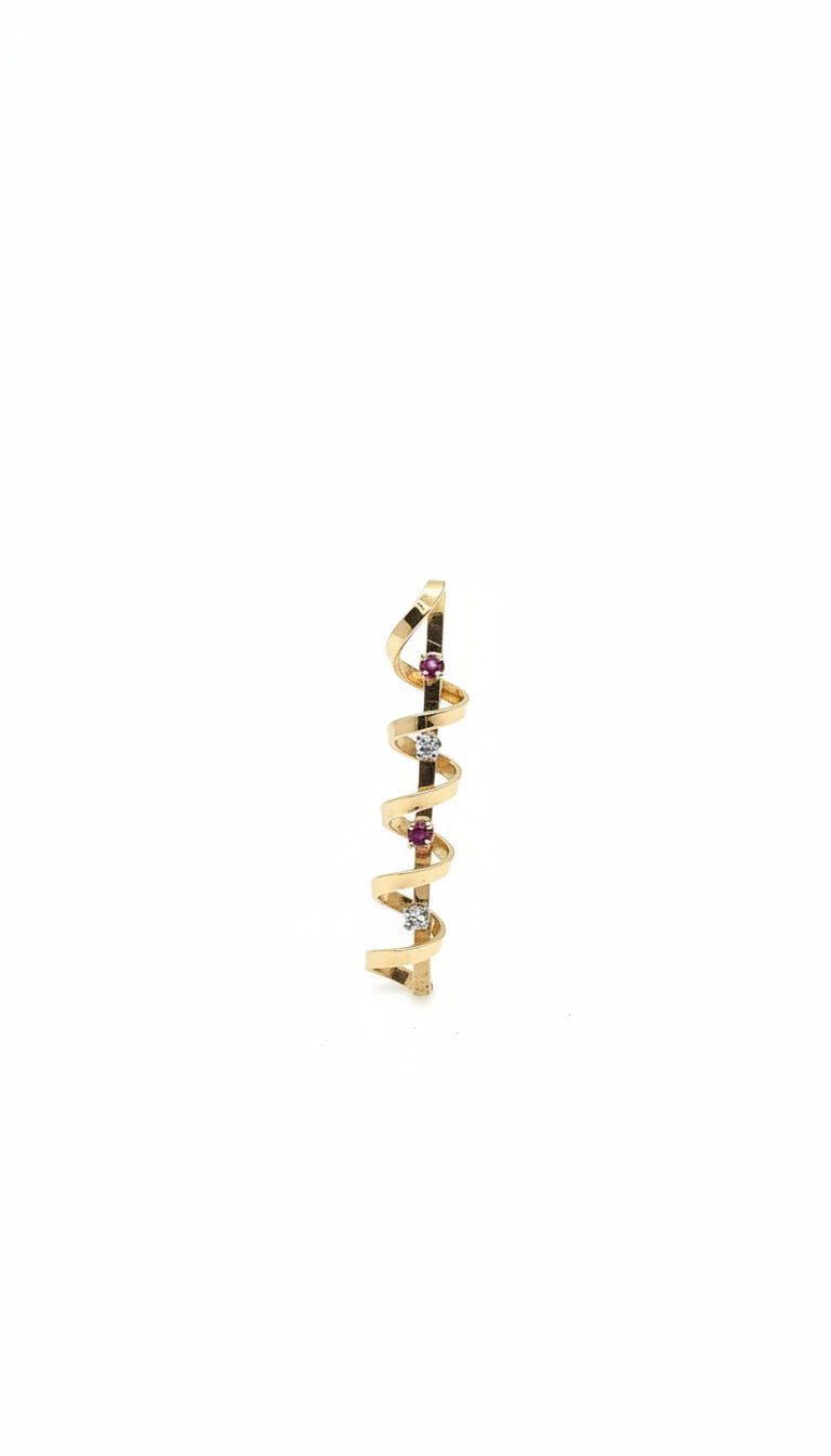 Spiral Diamonds and Rubies 14K Gold Pendant