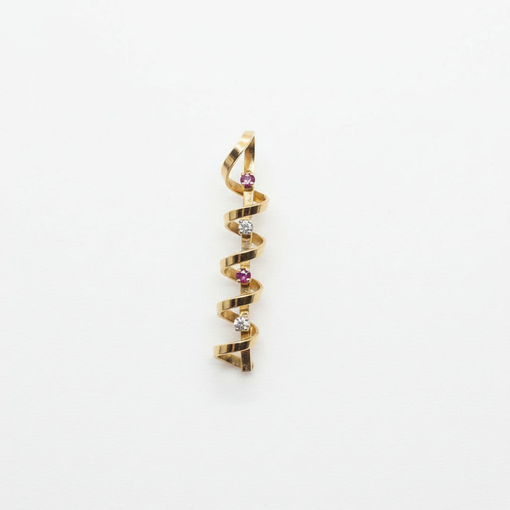 Spiral Diamonds and Rubies 14K Gold Pendant
