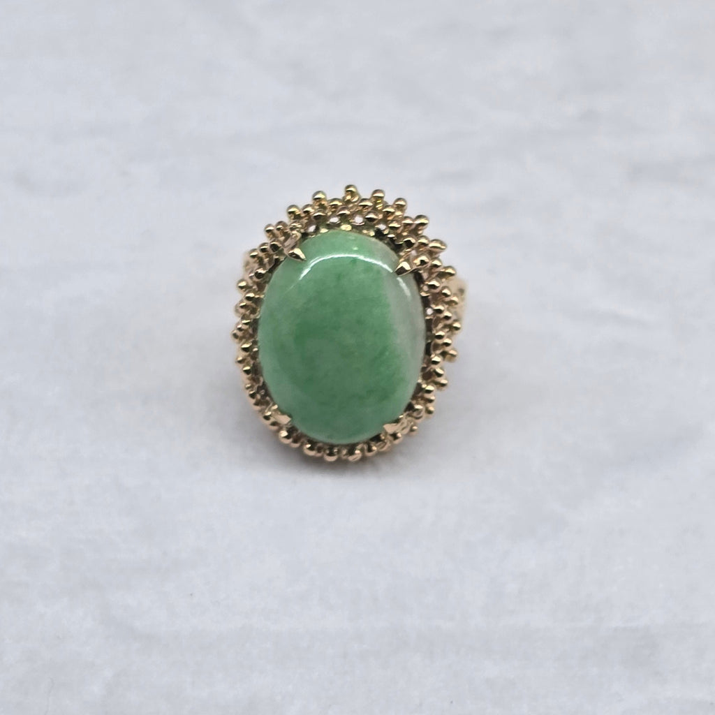 Light Green Oval Jade 10K Gold Ring