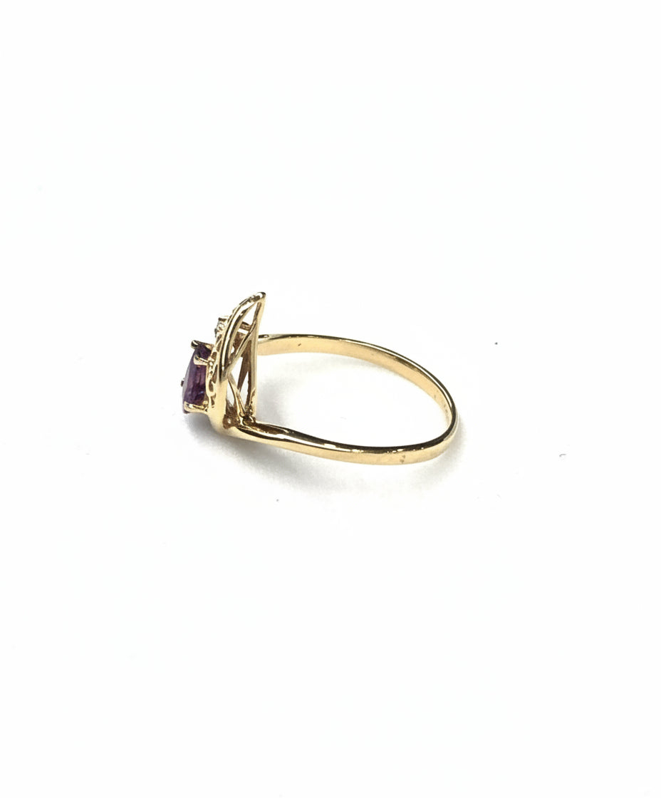 Pear Shape Natural Ruby 1 diamond 14K Gold Ring