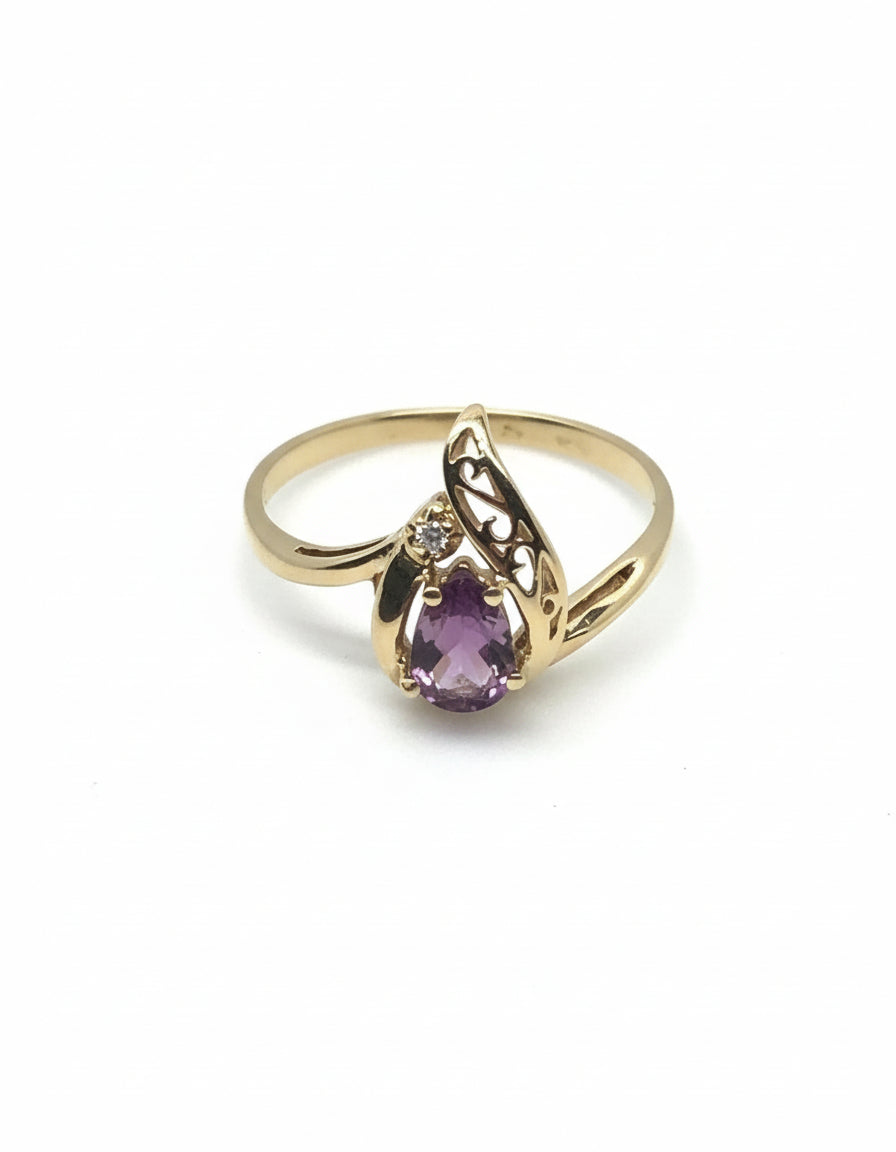 Pear Shape Natural Ruby 1 diamond 14K Gold Ring