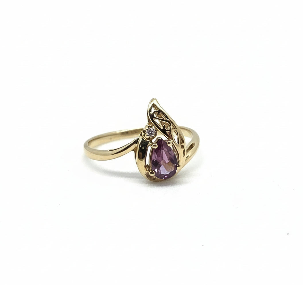 Pear Shape Natural Ruby 1 diamond 14K Gold Ring
