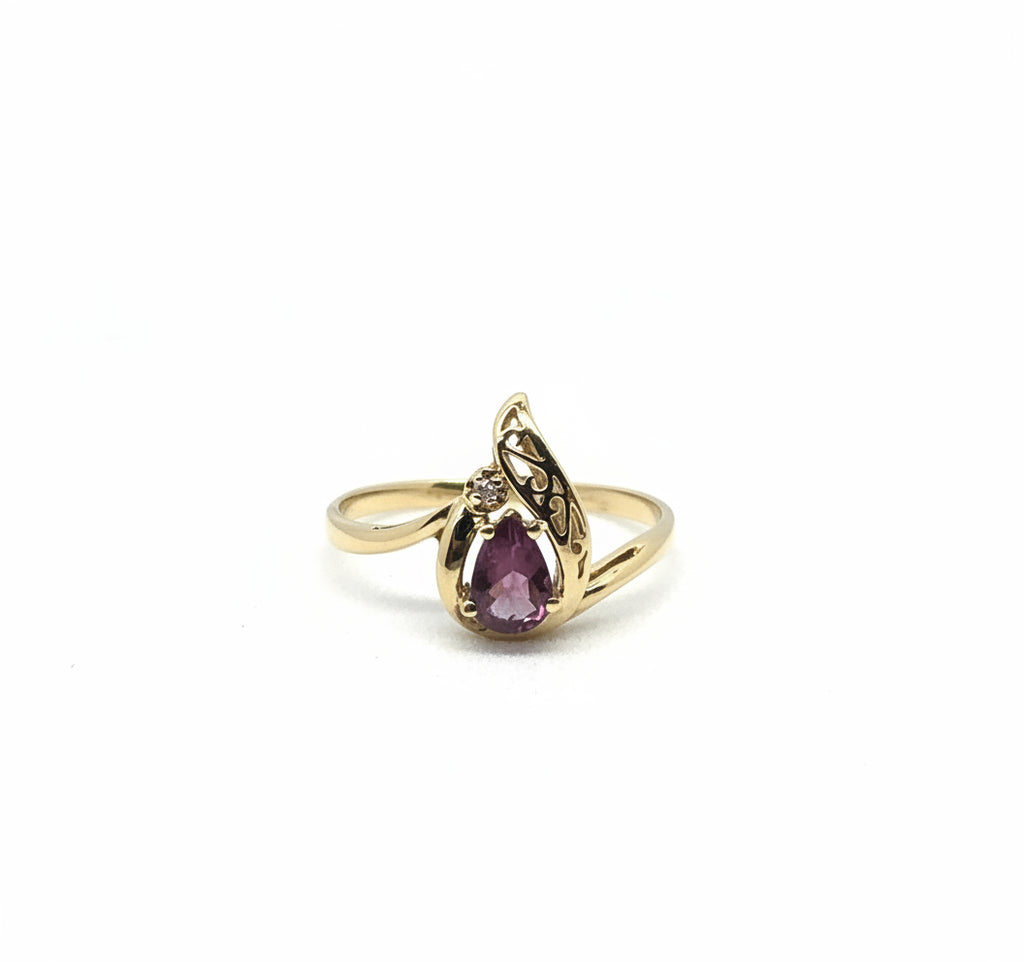 Pear Shape Natural Ruby 1 diamond 14K Gold Ring