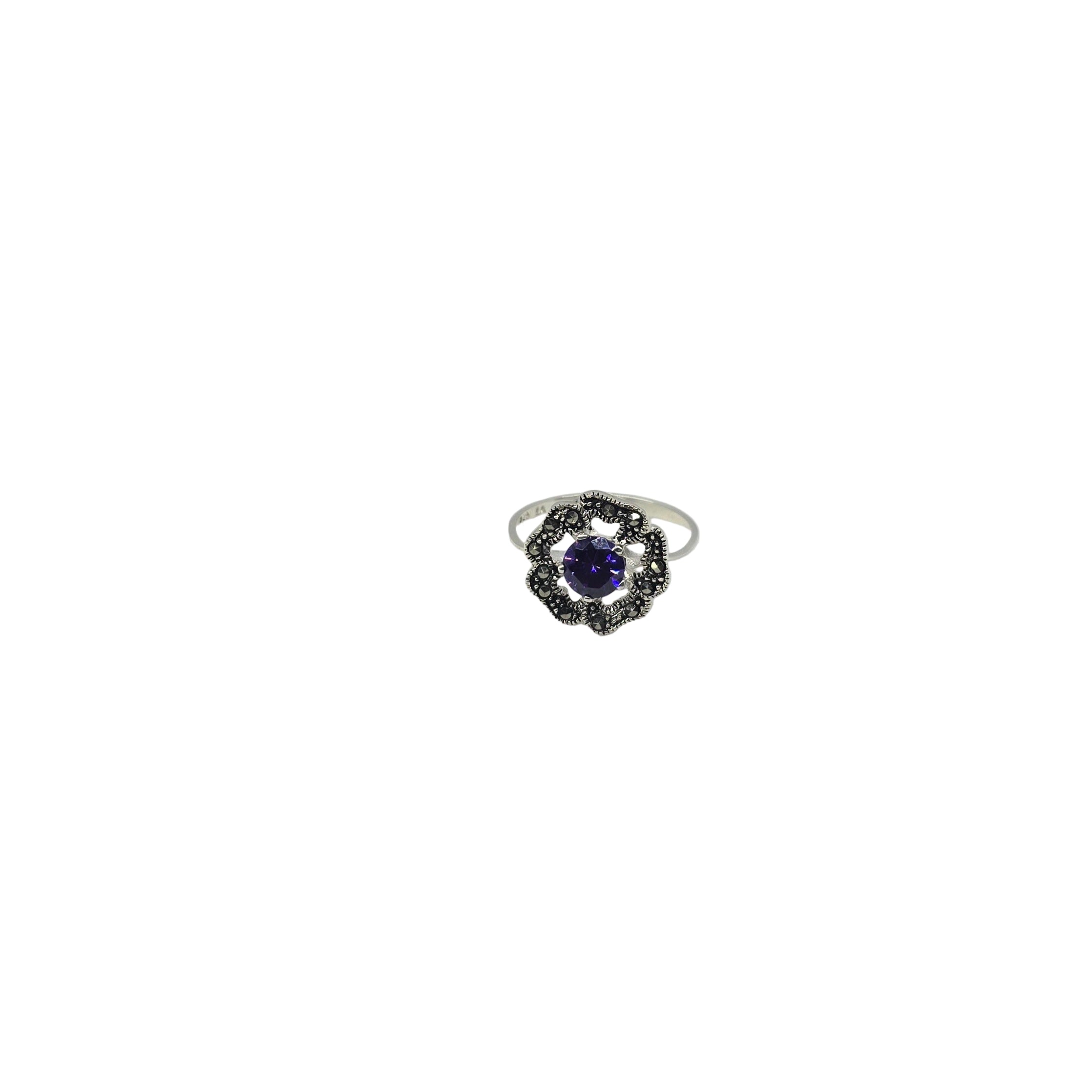 Flower Round Purple Silver Ring