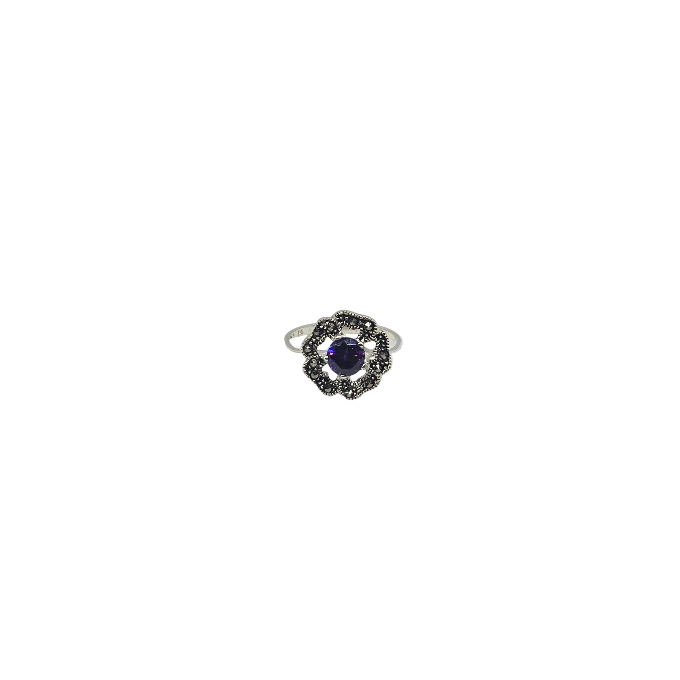 Flower Round Purple Silver Ring