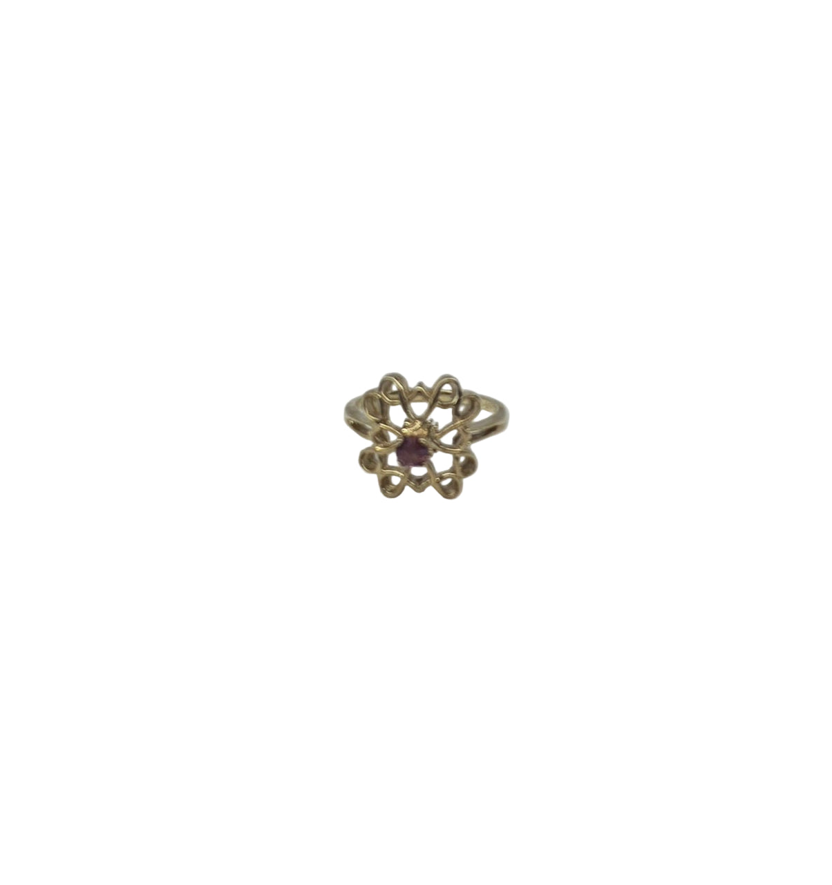 Silver Ring yellow gold plated Flower Pink round stone #11 H