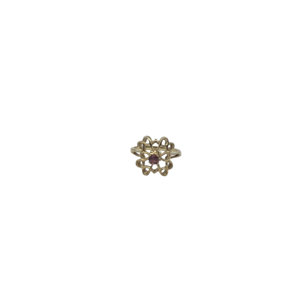 Silver Ring yellow gold plated Flower Pink round stone #11 H