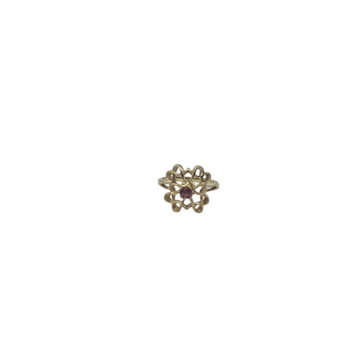 Silver Ring yellow gold plated Flower Pink round stone #11 H