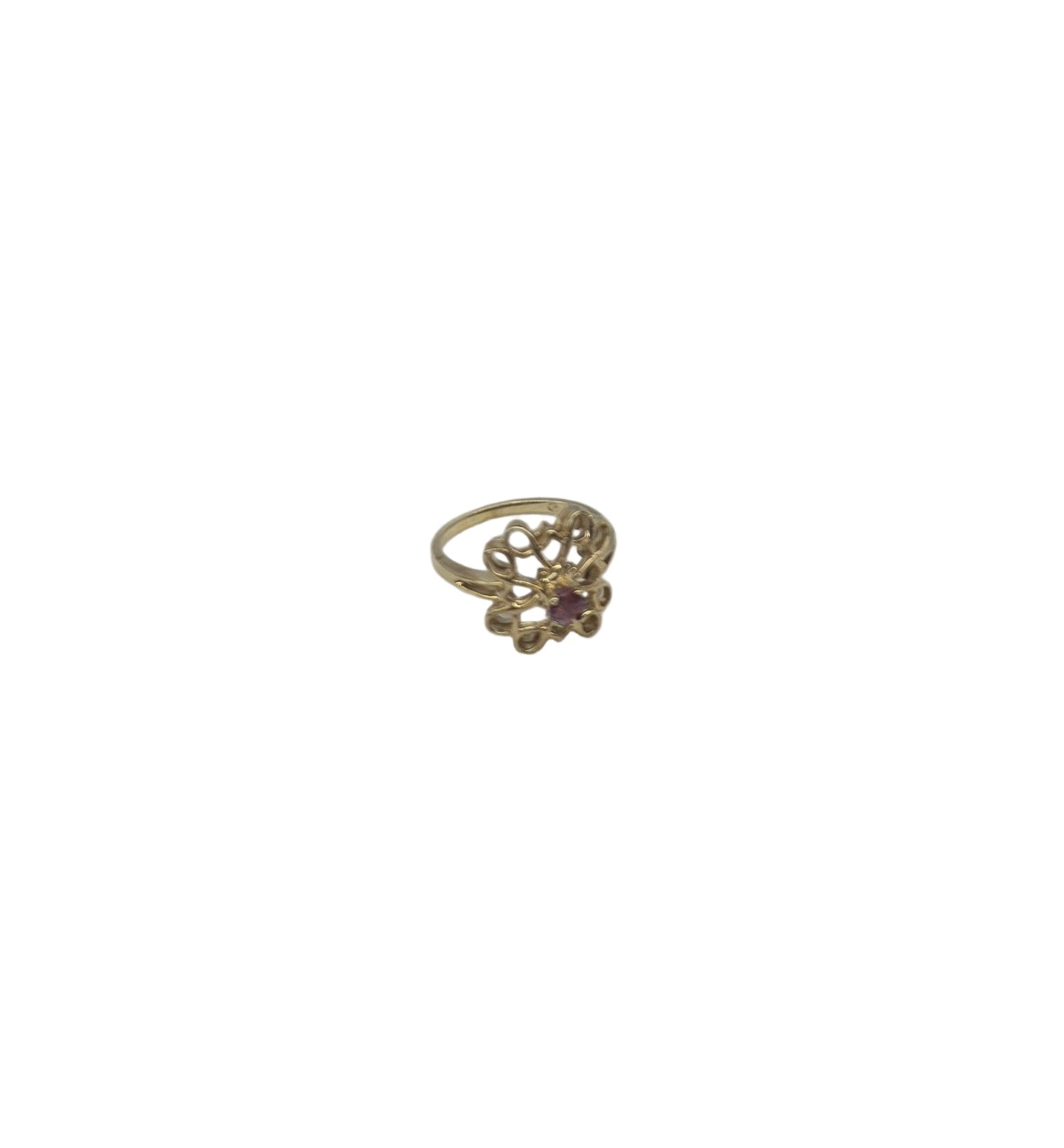 Silver Ring yellow gold plated Flower Pink round stone #11 H