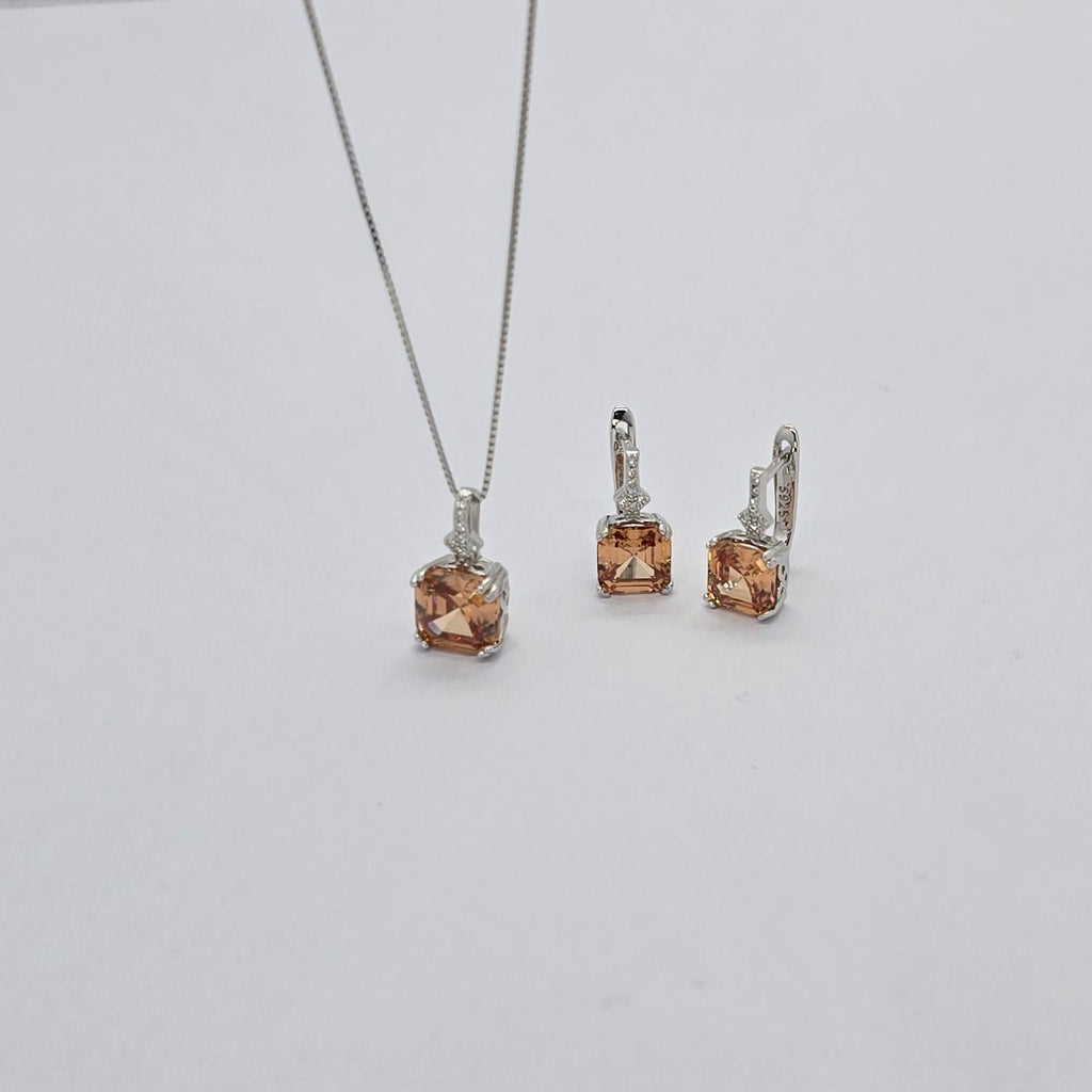 Square Sparkle Box Earrings and Pendant Necklace Jewelry Set