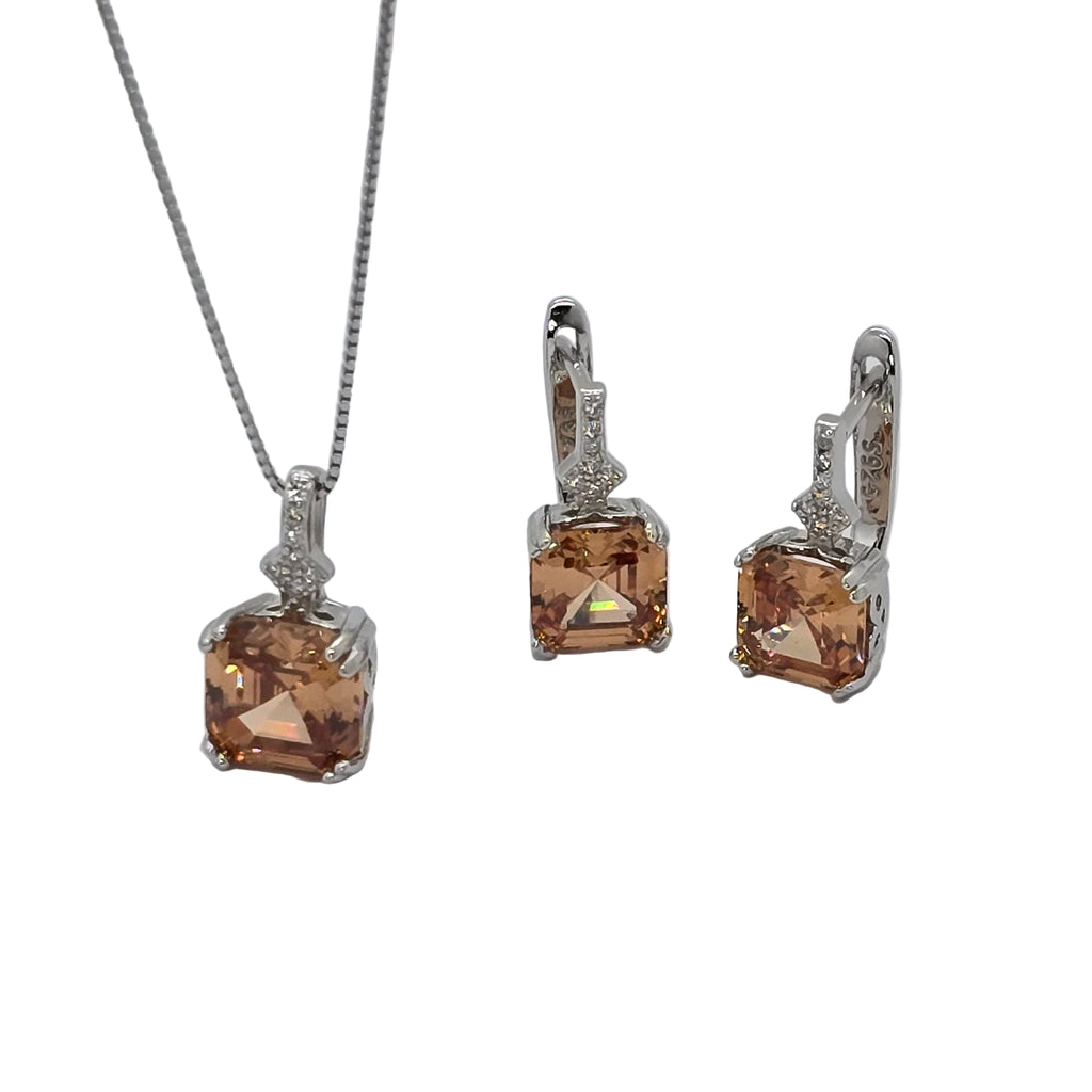 Square Sparkle Box Earrings and Pendant Necklace Jewelry Set