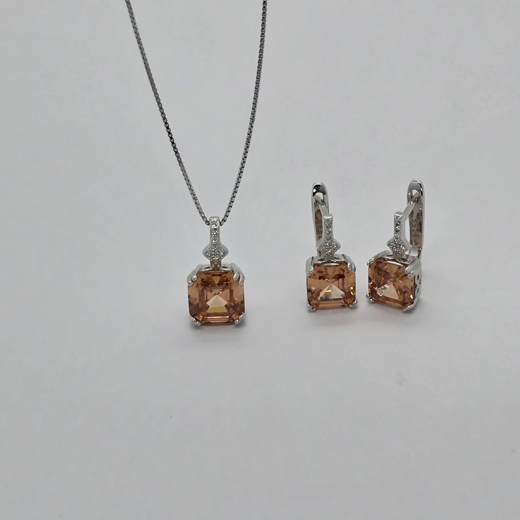 Square Sparkle Box Earrings and Pendant Necklace Jewelry Set