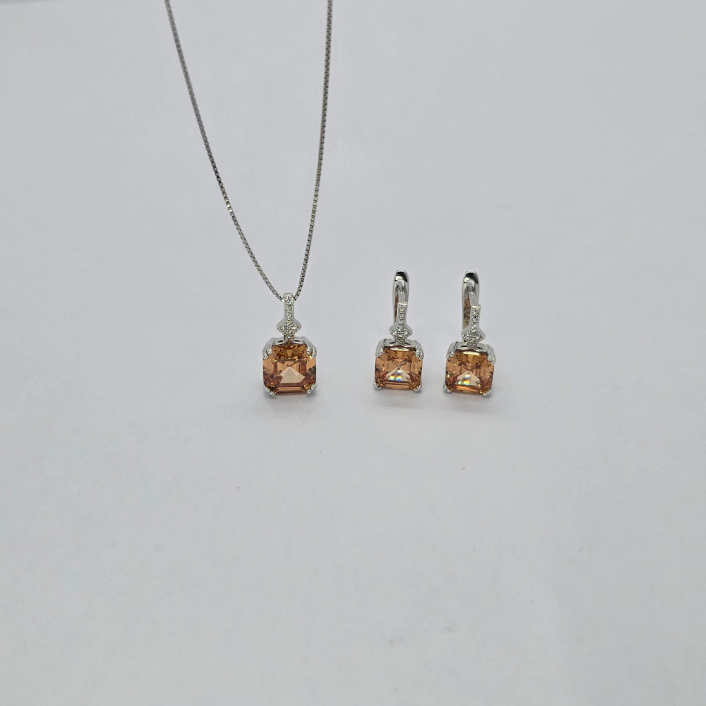 Square Sparkle Box Earrings and Pendant Necklace Jewelry Set