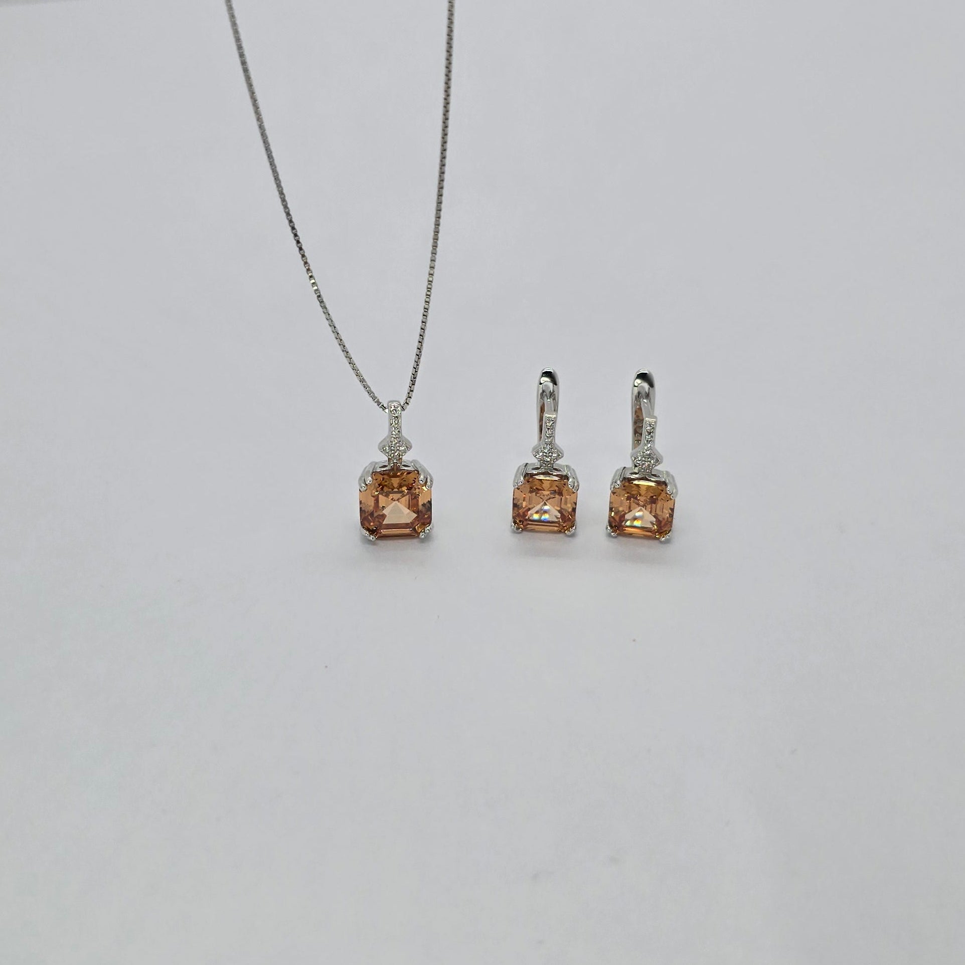 Square Sparkle Box Earrings and Pendant Necklace Jewelry Set