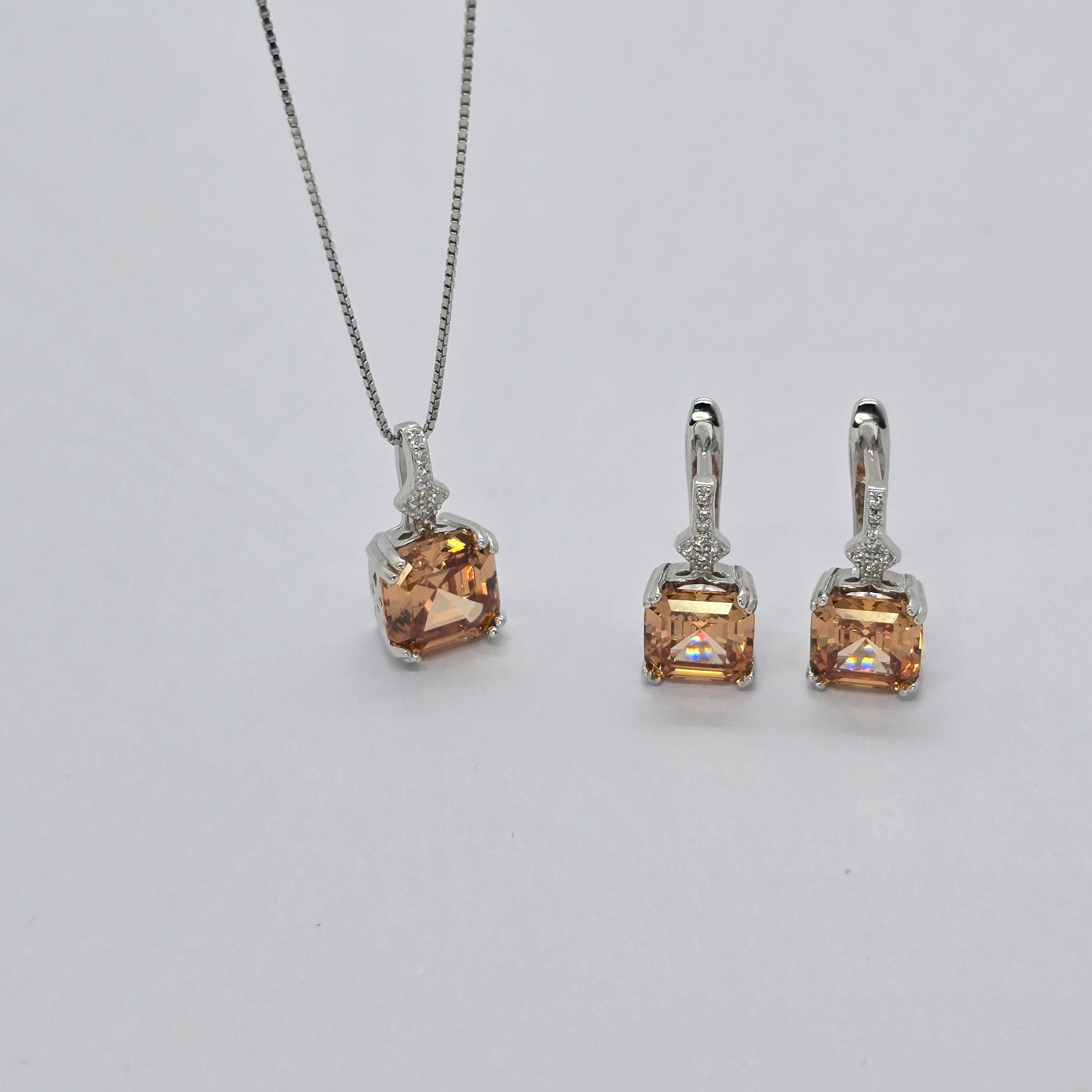 Square Sparkle Box Earrings and Pendant Necklace Jewelry Set