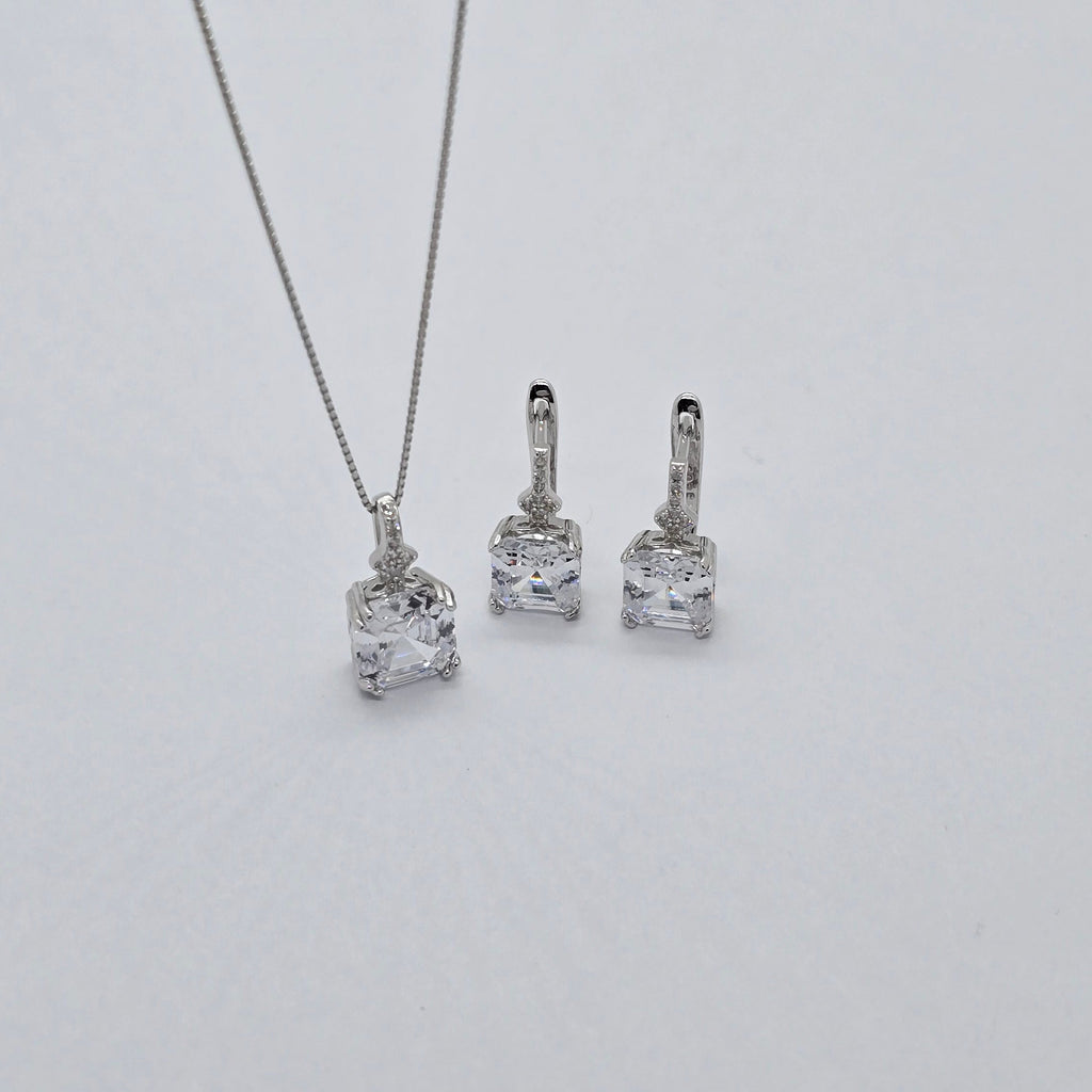 Square Sparkle Box Earrings and Pendant Necklace Jewelry Set