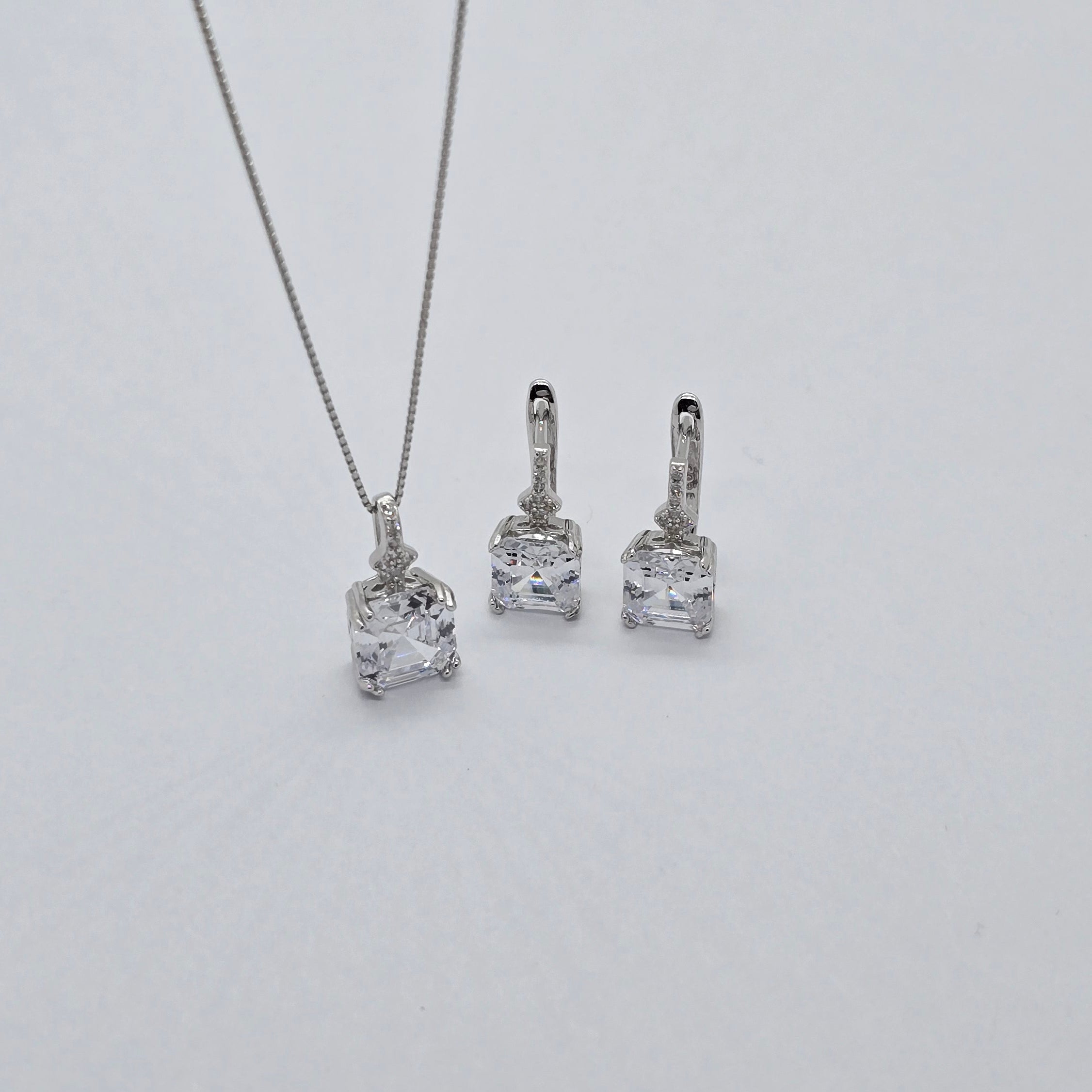 Square Sparkle Box Earrings and Pendant Necklace Jewelry Set