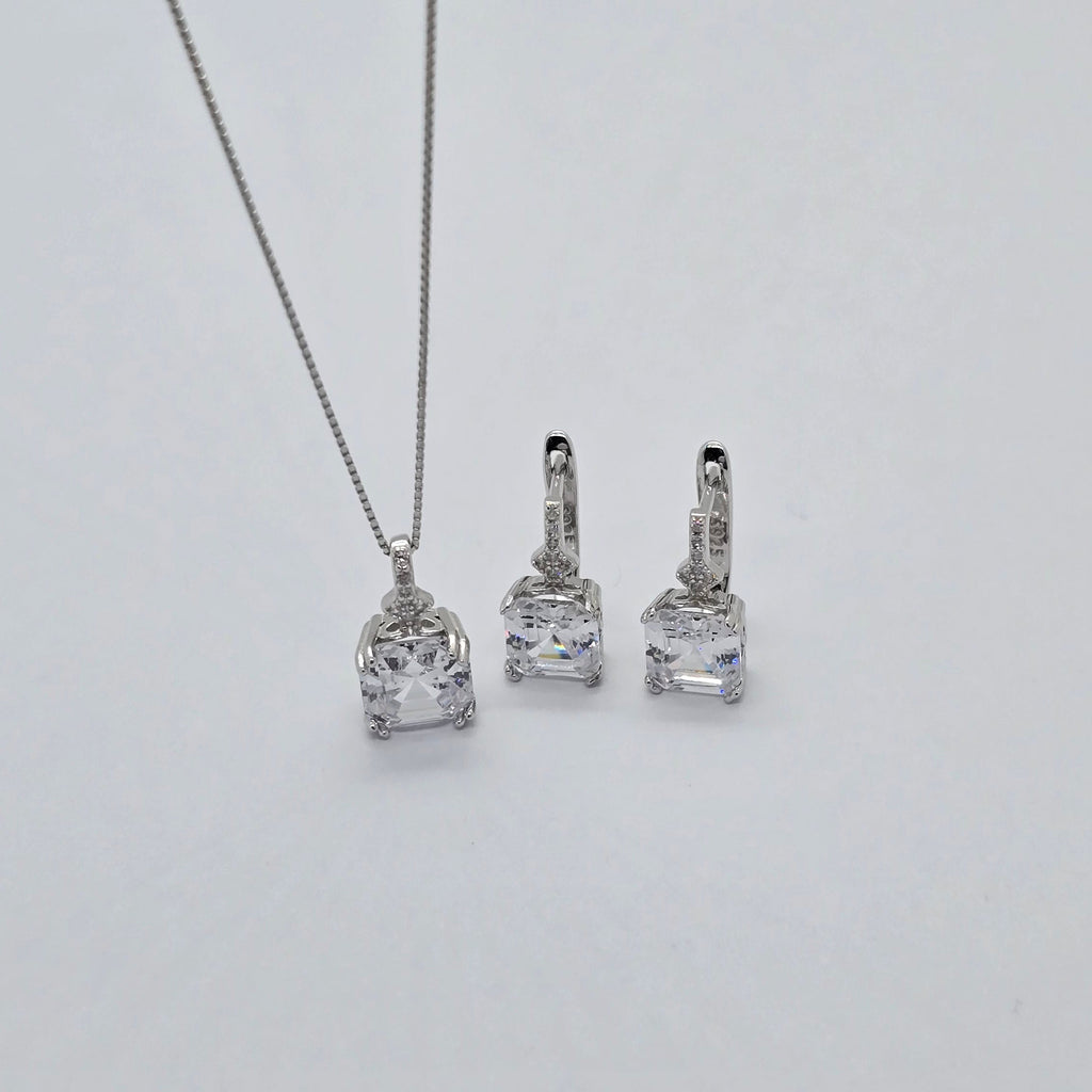 Square Sparkle Box Earrings and Pendant Necklace Jewelry Set