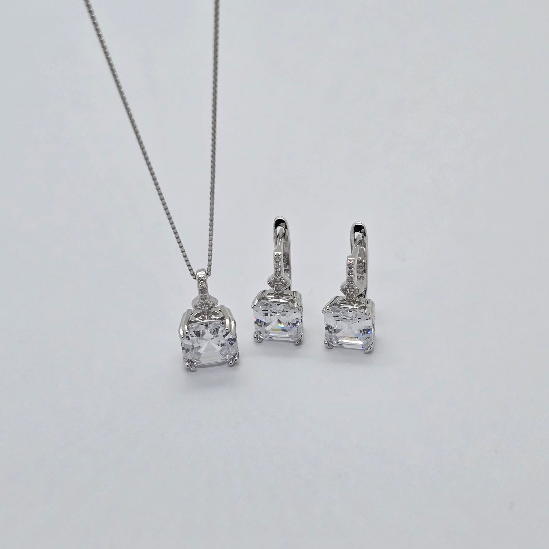 Square Sparkle Box Earrings and Pendant Necklace Jewelry Set