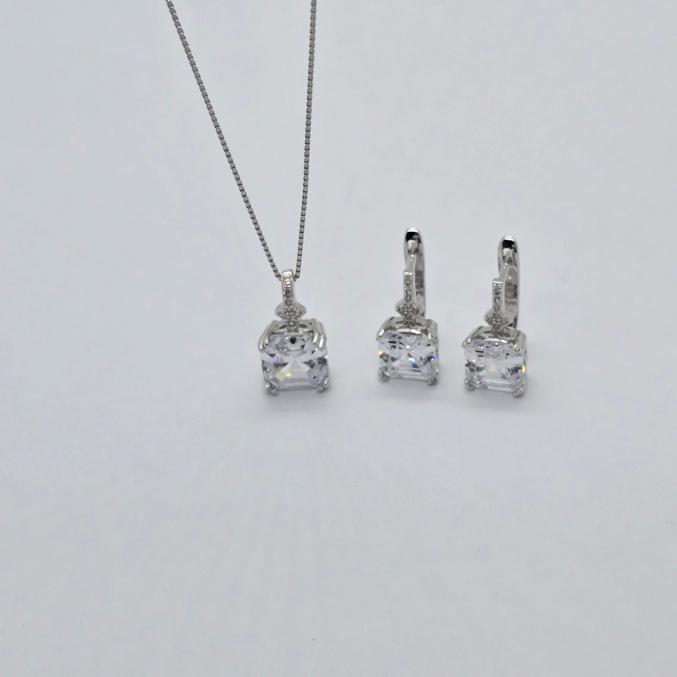 Square Sparkle Box Earrings and Pendant Necklace Jewelry Set