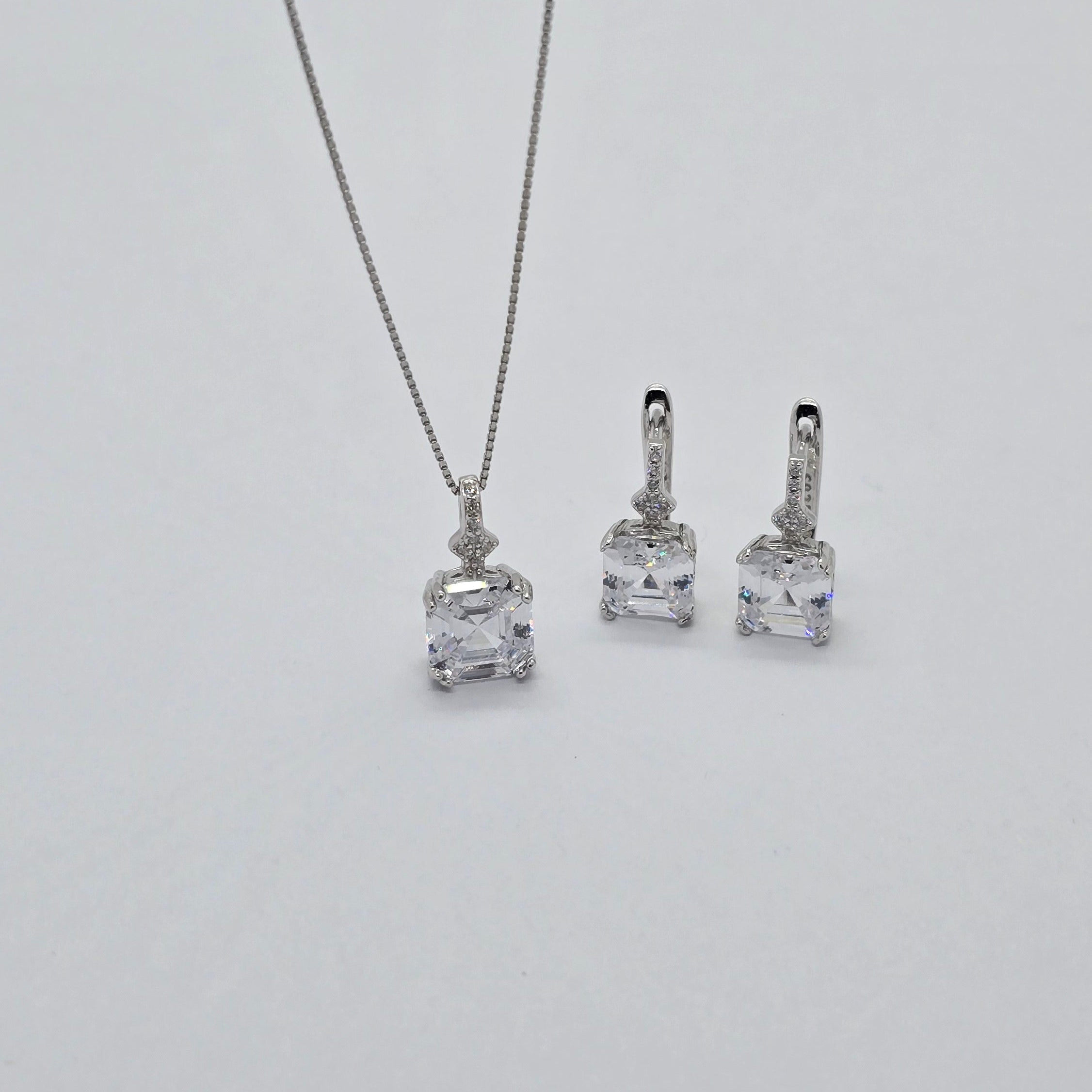 Square Sparkle Box Earrings and Pendant Necklace Jewelry Set