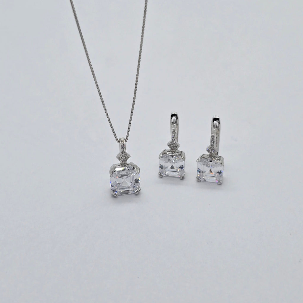 Square Sparkle Box Earrings and Pendant Necklace Jewelry Set