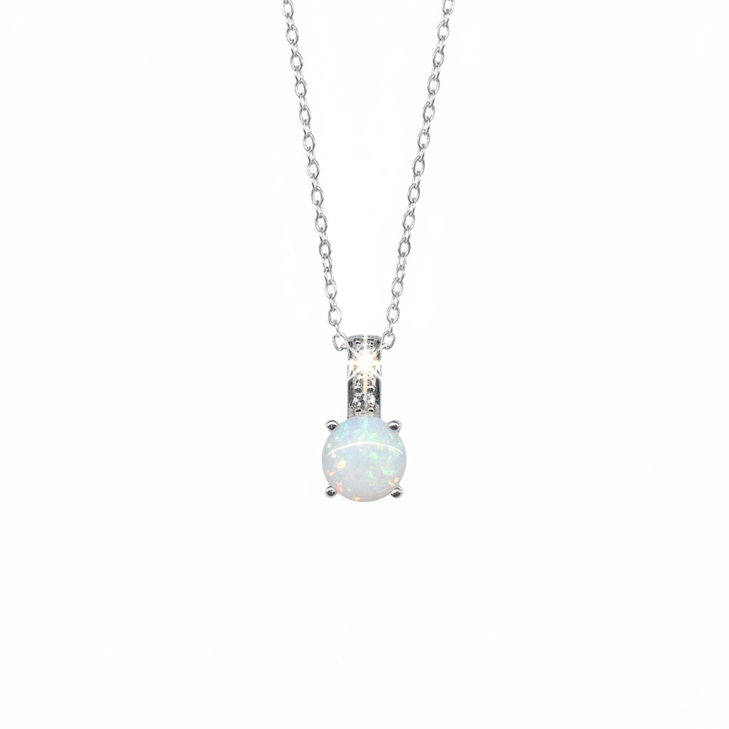 Round Opal Silver Pendant Necklace
