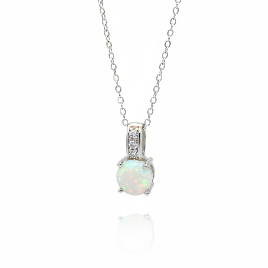 Round Opal Silver Pendant Necklace