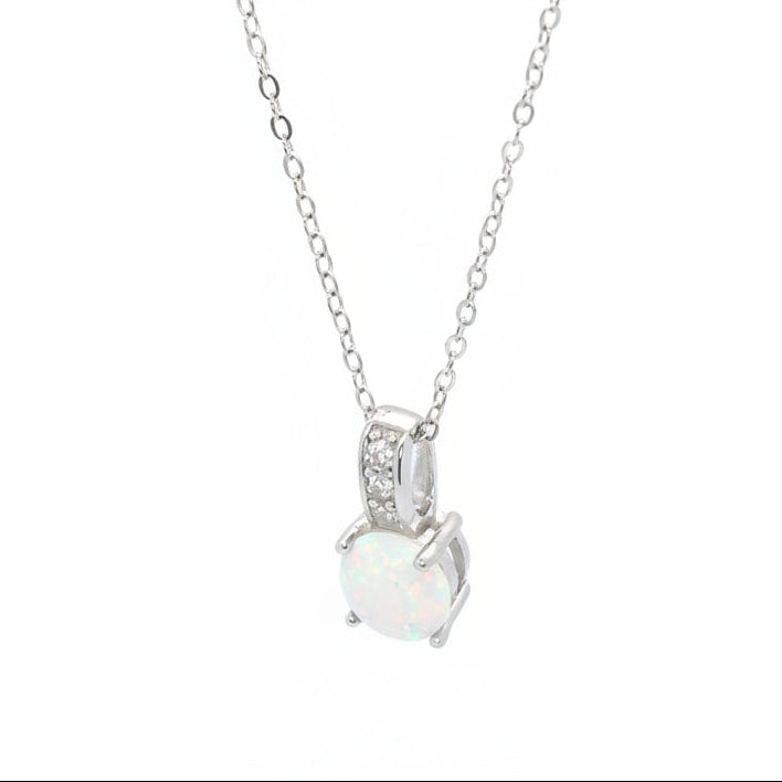 Round Opal Silver Pendant Necklace