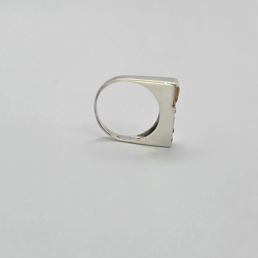 Yellow Stone Geometric Silver Ring