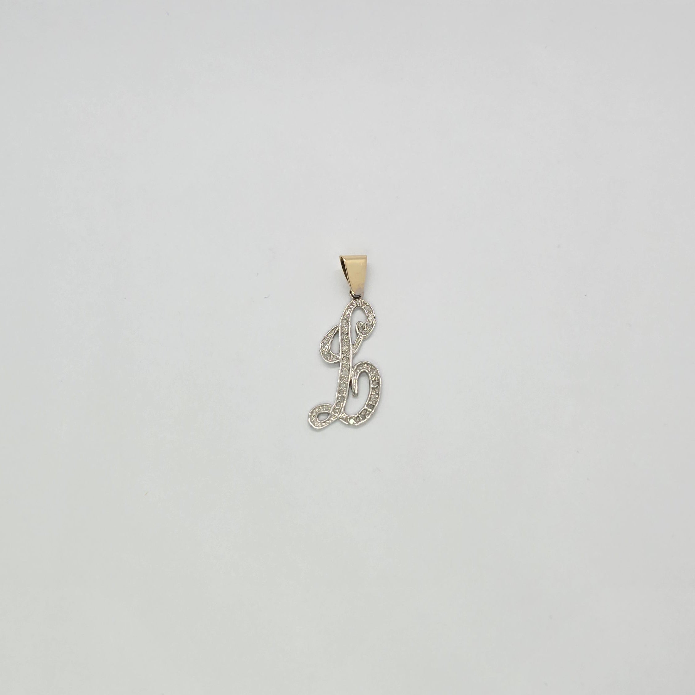 Diamonds Cursive Letter L White and Yellow  14K Gold Pendant