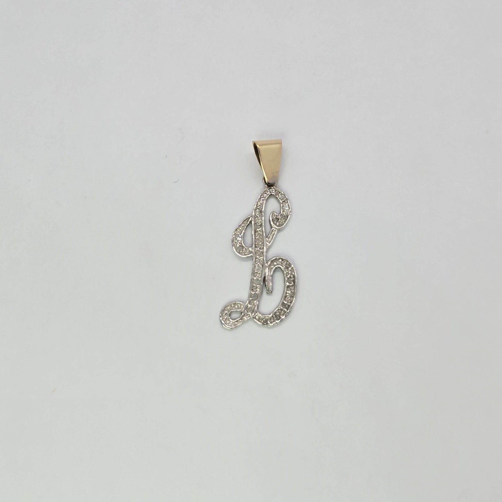 Diamonds Cursive Letter L White and Yellow  14K Gold Pendant
