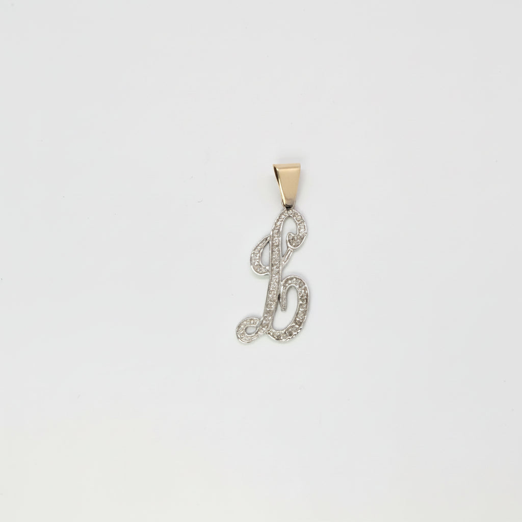 Diamonds Cursive Letter L White and Yellow  14K Gold Pendant