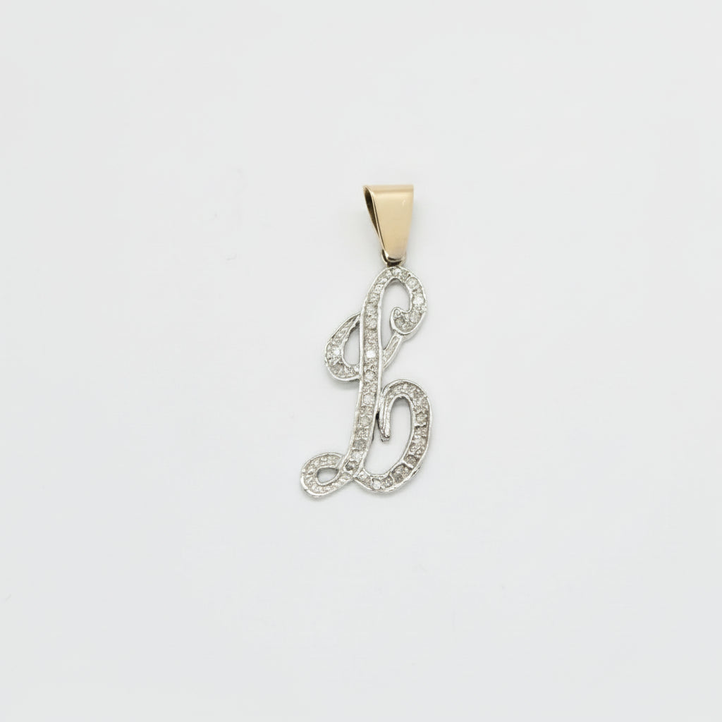 Diamonds Cursive Letter L White and Yellow  14K Gold Pendant