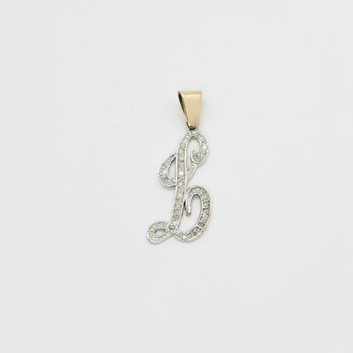 Diamonds Cursive Letter L White and Yellow  14K Gold Pendant