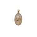 Rose Swan Oval Jade 14K Gold Pendant