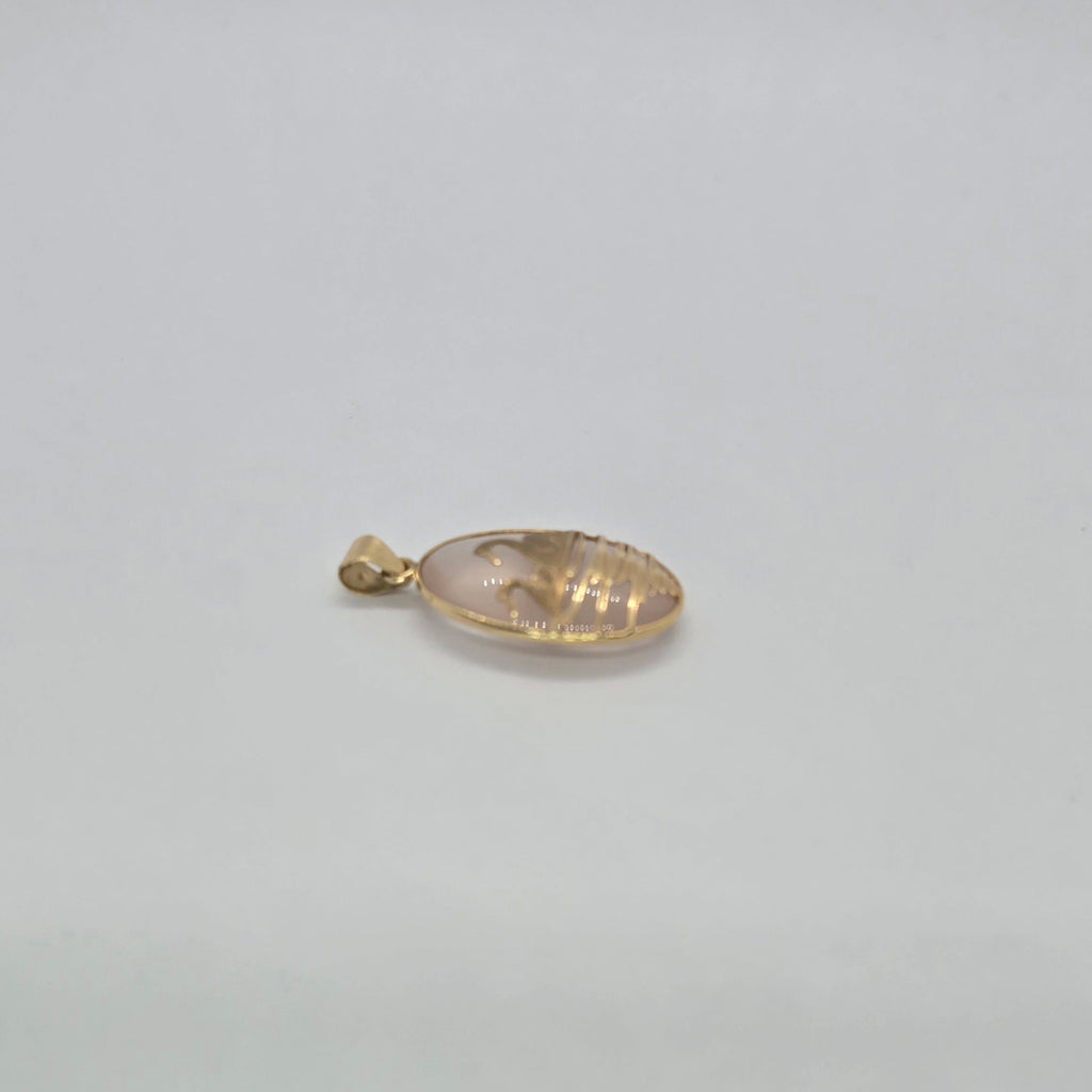 Rose Swan Oval Jade 14K Gold Pendant