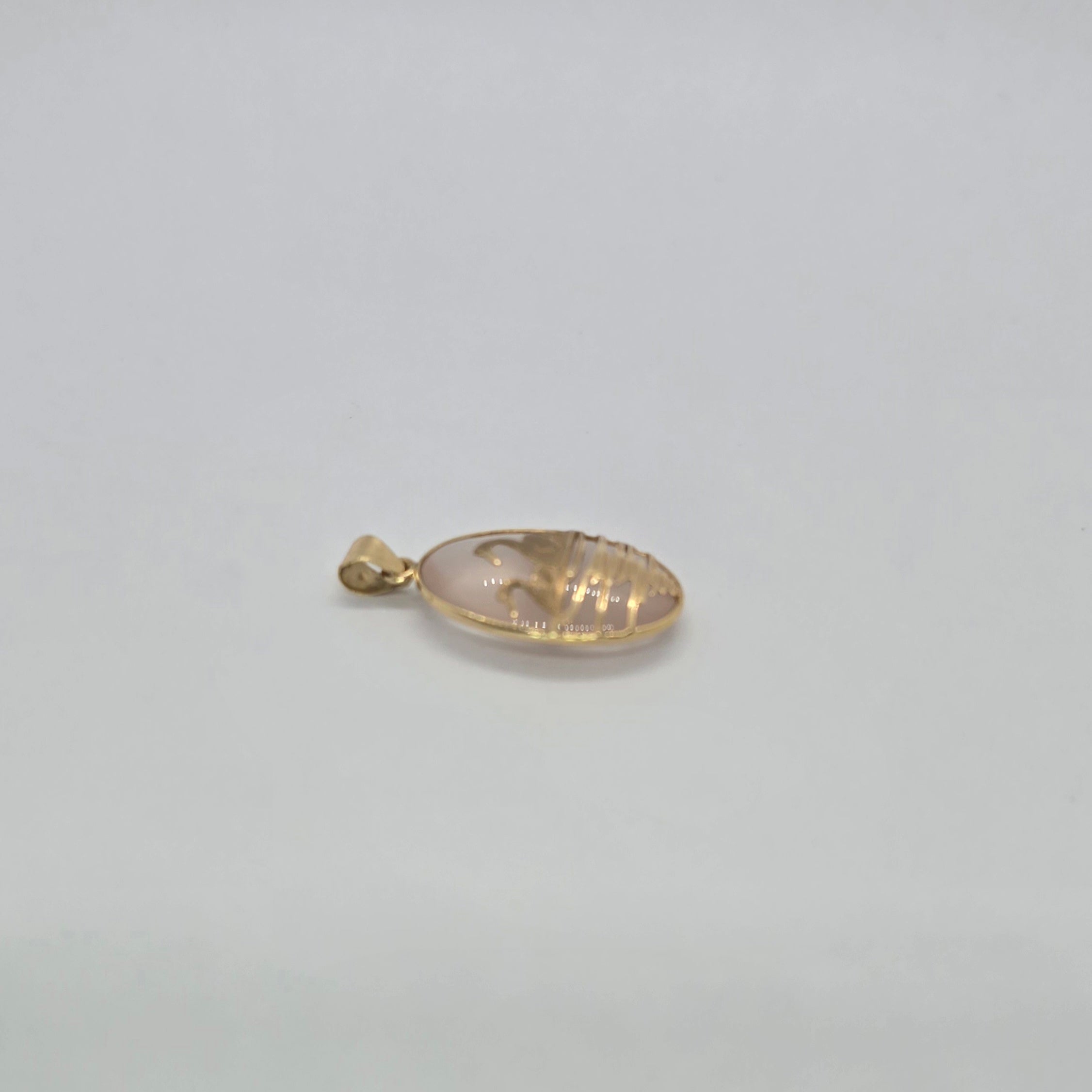 Rose Swan Oval Jade 14K Gold Pendant