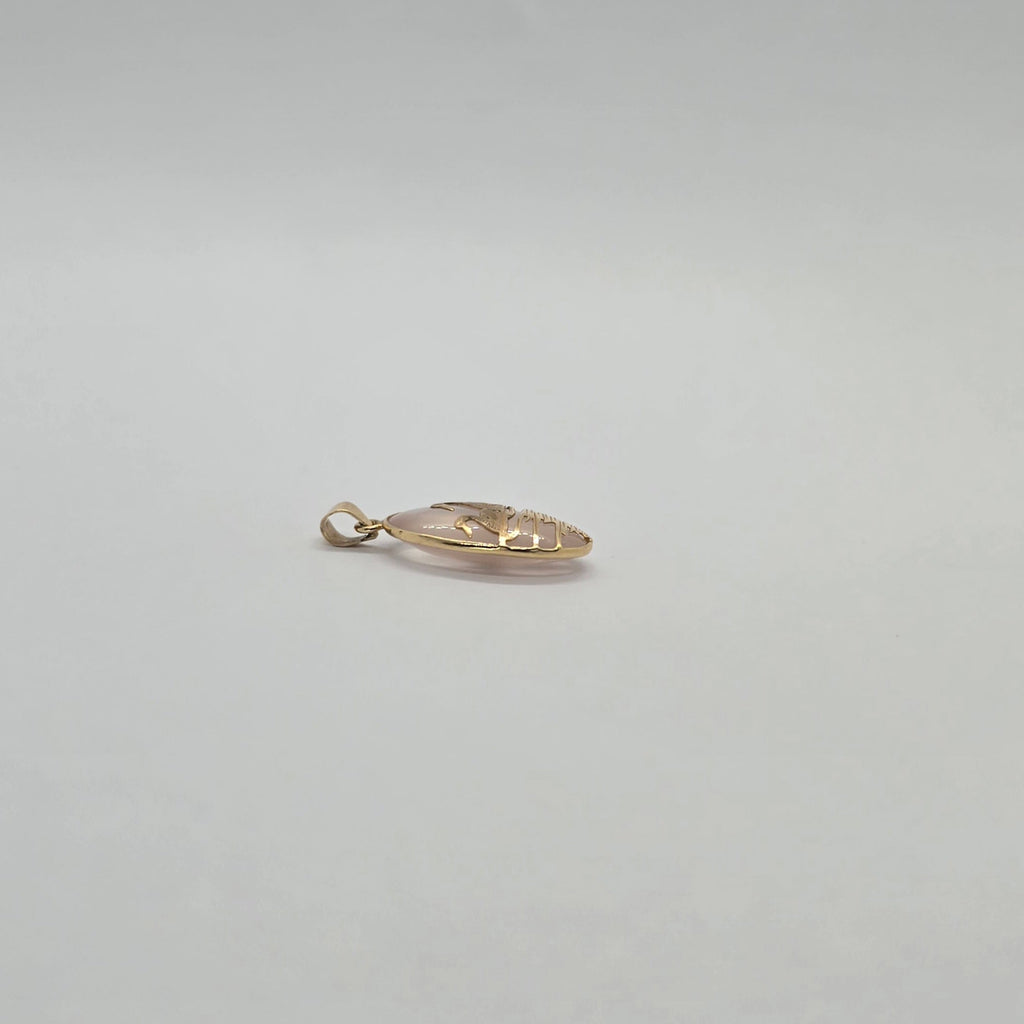 Rose Swan Oval Jade 14K Gold Pendant