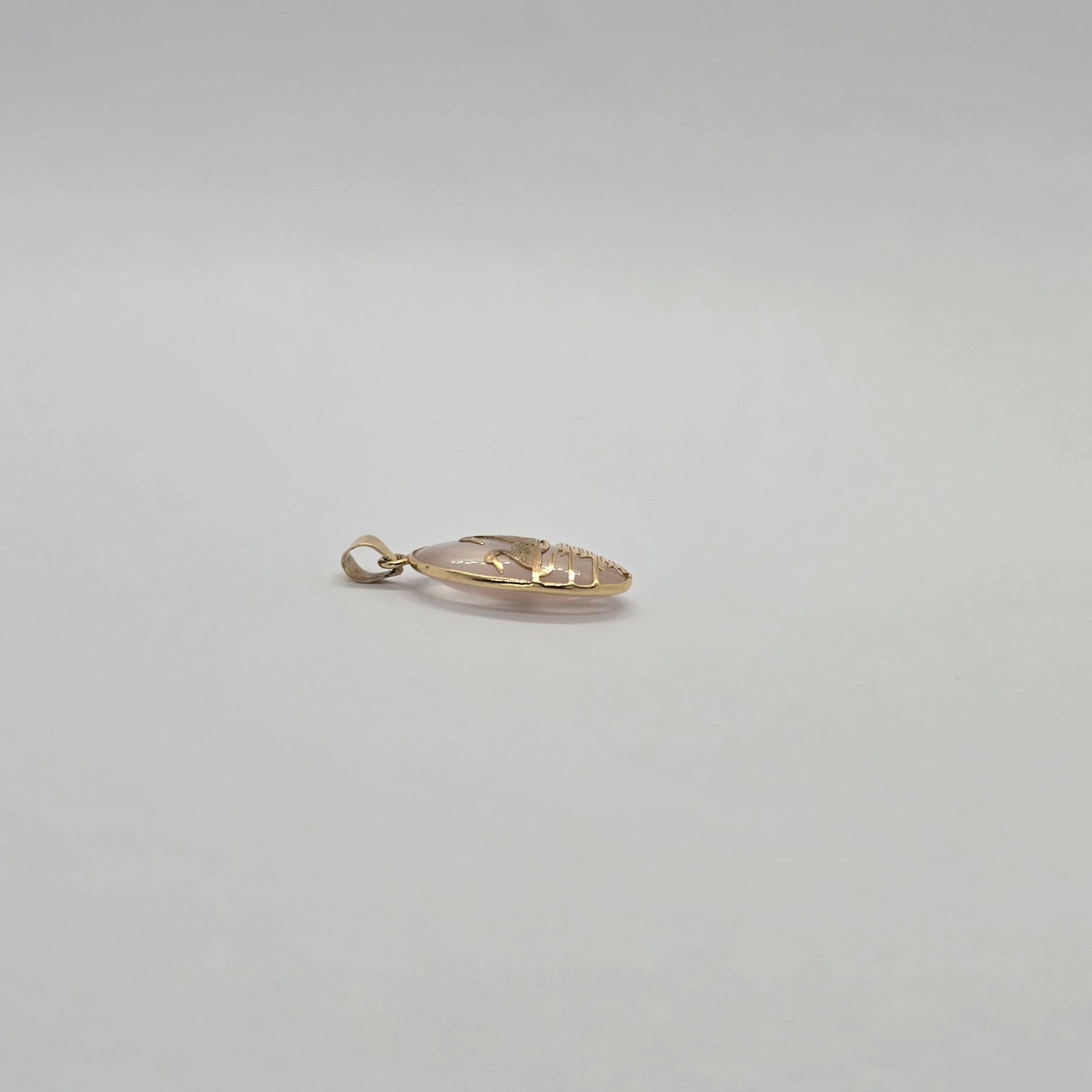 Rose Swan Oval Jade 14K Gold Pendant